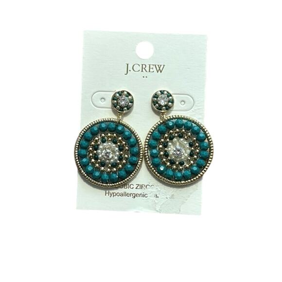 NWT J.Crew Beaded Circle Statement Earrings In Aventurine - Picture 2 of 5